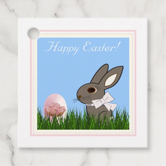 イースターラビットピンクチューリップ卵スクエアギフトカード フェイバータグ (正面)