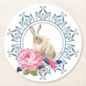 イースターラビットフローラデザイン ラウンドペーパーコースター (正面)