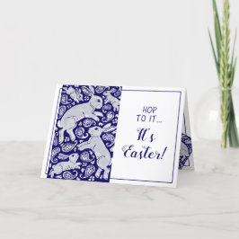 イースターラビットペイズリーブルー&ホワイトバユニークニー シーズンカード