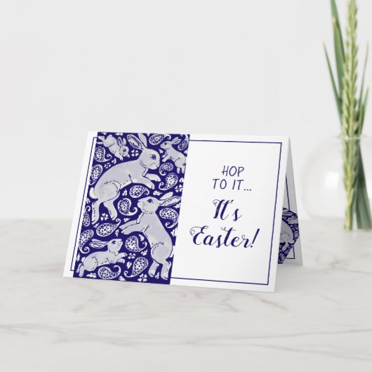 イースターラビットペイズリーブルー&ホワイトバユニークニー シーズンカード (正面)