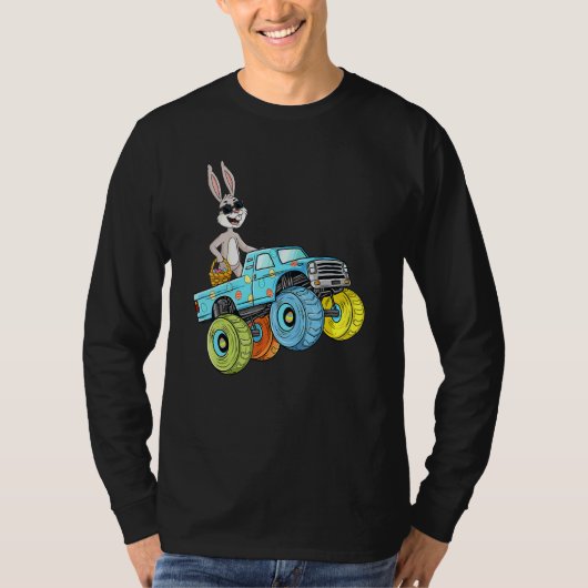 イースターラビット乗馬モンスタートラック男おもしろいの子女 Tシャツ (正面)