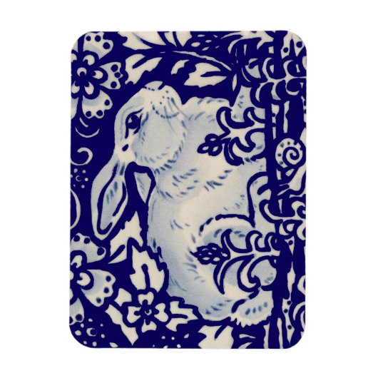 イースターラビット芸術的バニーブルーホワイトフローラ マグネット (縦)