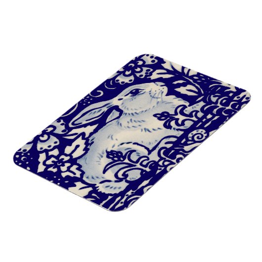 イースターラビット芸術的バニーブルーホワイトフローラ マグネット (左側)