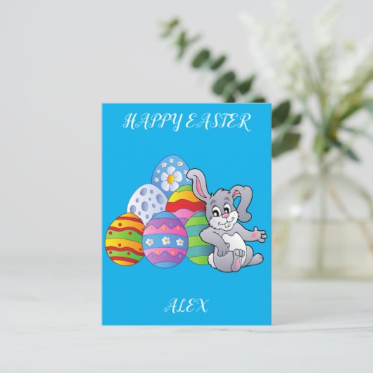 イースターラビット&エッグスパーソナライズされたガキ。 ポストカード (スタンド正面)