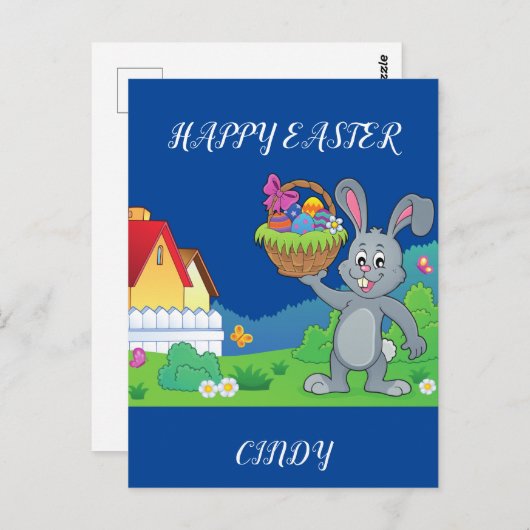 イースターラビット、バスケットパーソナライズされたポストカード。 ポストカード (正面/裏面)