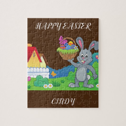 イースターラビット、バスケット&ハウスパズルパーソナライズされた。 ジグソーパズル (縦)