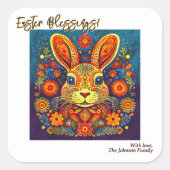 イースターラビット – フォークアート – Personalizable Easter スクエアシール (正面)
