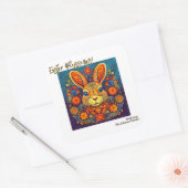 イースターラビット – フォークアート – Personalizable Easter スクエアシール (封筒)