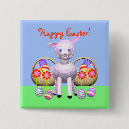 イースターラムとバスケット 缶バッジ