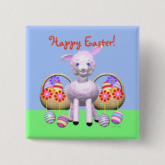 イースターラムとバスケット 缶バッジ (正面)