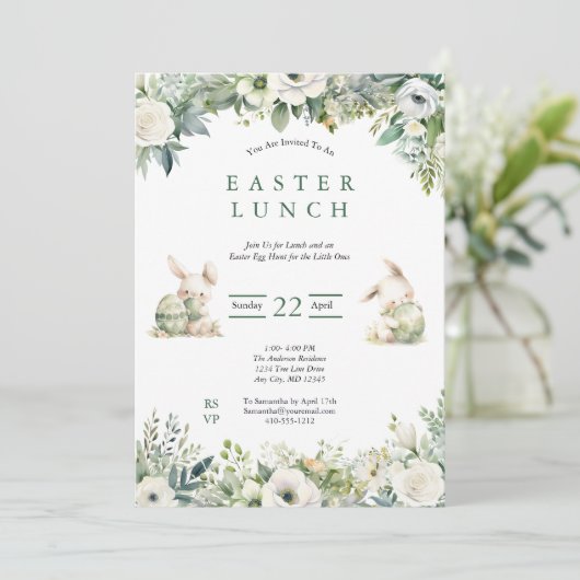 イースターランチエッグ狩りセージグリーンウォーター色フローラ 招待状 (スタンド正面)
