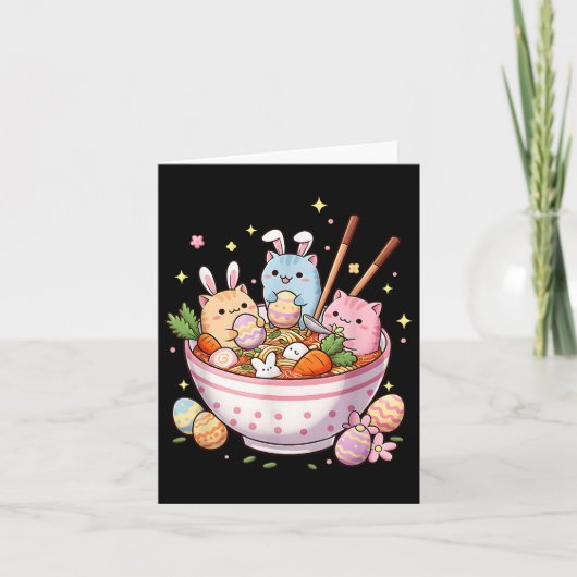 イースターラーメン猫かわいいアニメハッピーイースターデイWOME カード (正面)