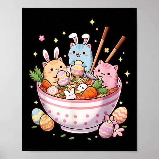 イースターラーメン猫かわいいアニメハッピーイースターデイWOME ポスター (正面)