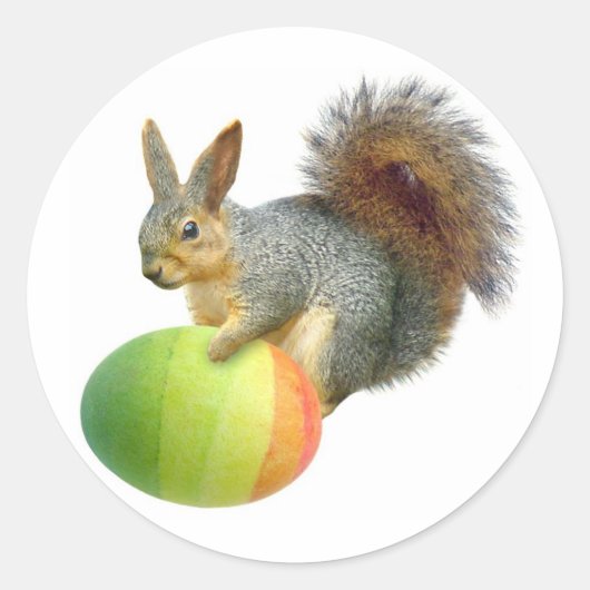 イースターリスとレインボーエッグステッカー ラウンドシール (正面)