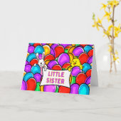 イースターリトルカラフルシスター卵バニーとシック カード (黄色い花)