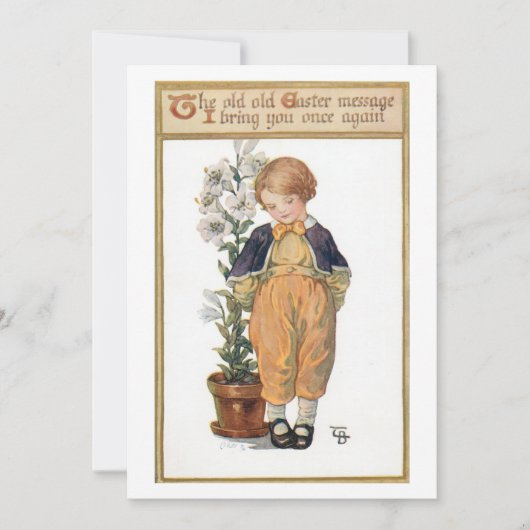 イースターリリーの可愛いヴィンテージ少年 シーズンカード (正面)