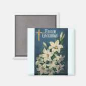 イースターリリーの花、ヴィンテージ宗教的イースター マグネット (正面/裏面)