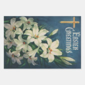 イースターリリーの花、ヴィンテージ宗教的イースター ラッピングペーパーシート (正面3)