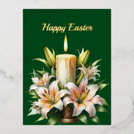 イースターリリーキャンドルイラストレーション 箔シーズンポストカード