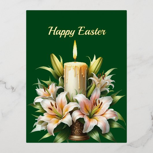 イースターリリーキャンドルイラストレーション 箔シーズンポストカード (正面)