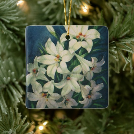イースターリリー花、ヴィンテージイースターリリー セラミックオーナメント (ツリー)