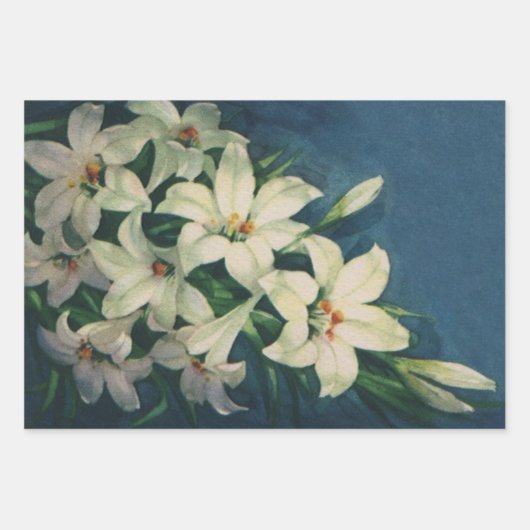 イースターリリー花、ヴィンテージイースターリリー ラッピングペーパーシート (正面3)