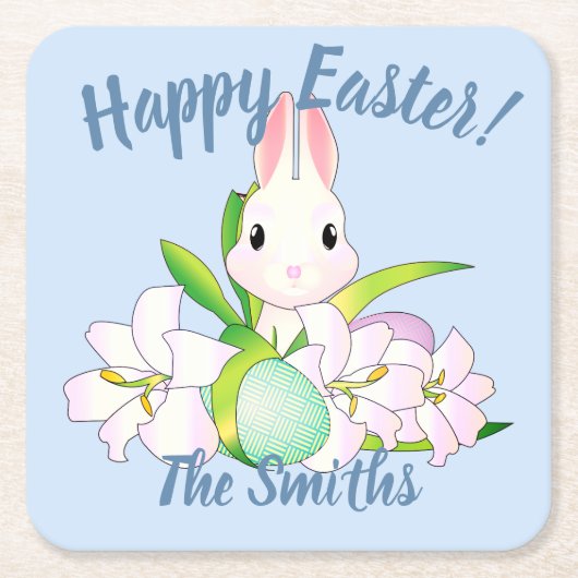 イースターリリー&スイートバンニー スクエアペーパーコースター (正面)