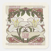 イースターリリー：ヴィンテージスタイルデザイン平和の希望 スクエアシール (正面)