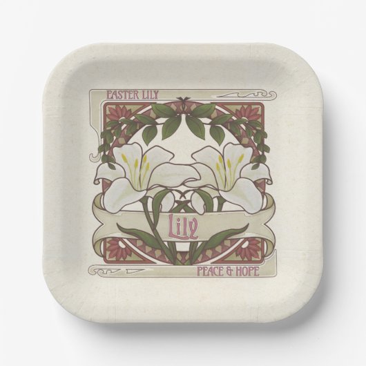イースターリリー:ヴィンテージスタイルデザイン平和の希望 ペーパープレート (正面)