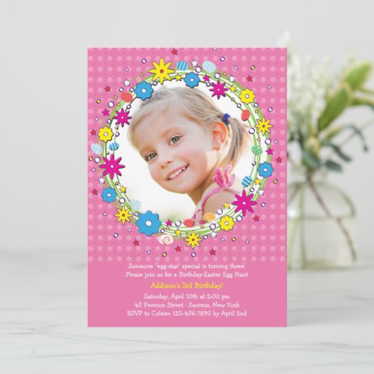 イースターリースフォト誕生日パーティーの招待 招待状 (スタンド正面)