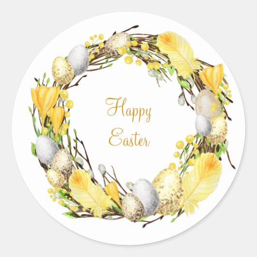 イースターリース(卵と黄色の羽) ラウンドシール (正面)