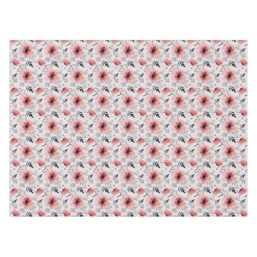 イースターレッドとグレーのフローラ開花 テーブルクロス (正面(横))