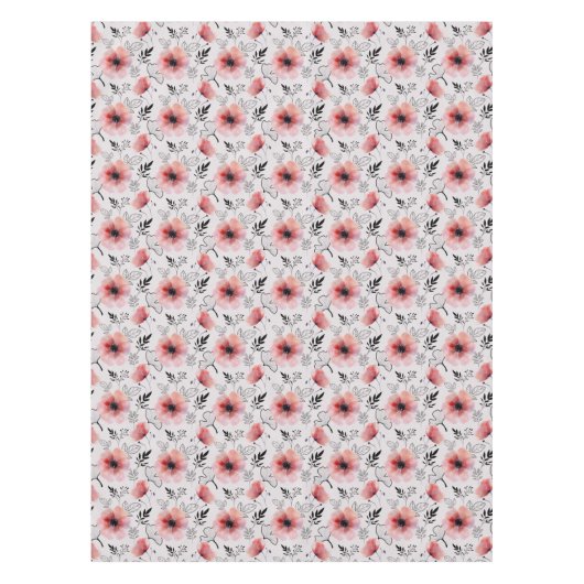 イースターレッドとグレーのフローラ開花 テーブルクロス (正面)