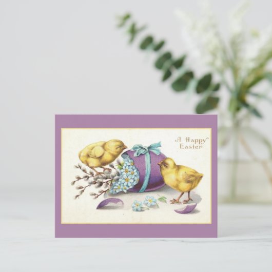 イースターヴィンテージかわいいチックスフローラ卵 ポストカード (スタンド正面)