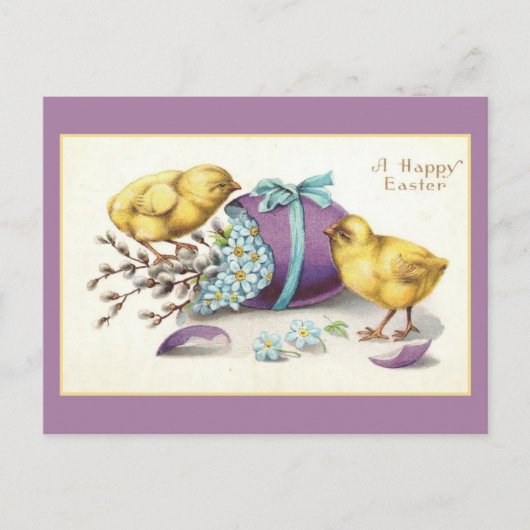 イースターヴィンテージかわいいチックスフローラ卵 ポストカード (正面)