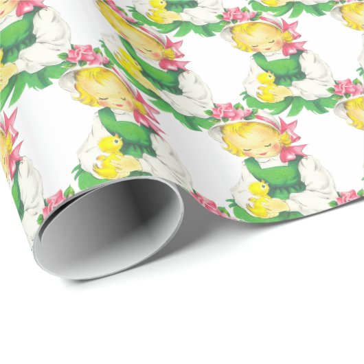 イースターヴィンテージの女の子とイースターシック ラッピングペーパー (ロールコーナー)