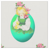 イースターヴィンテージの女の子のイースターエッグおよびイースターひよこ ファブリック (クローズアップ)