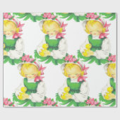 イースターヴィンテージガールとイースターシック大プリント ラッピングペーパー (フラット)