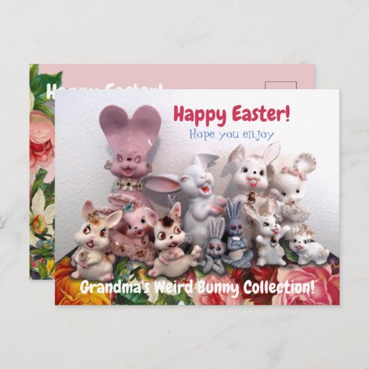 イースターヴィンテージバニーウサギのフィギュアおもしろいス  シーズンポストカード (正面/裏面)