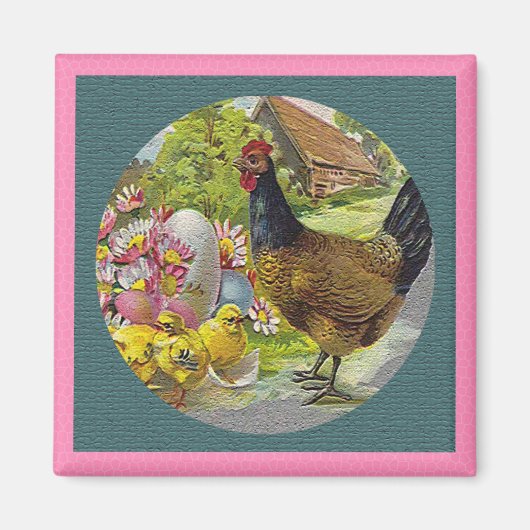 イースターヴィンテージヘンとチックス加工 マグネット (正面)