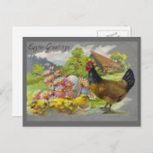 イースターヴィンテージヘン、チックス&ピンク花はがき シーズンポストカード (正面/裏面)