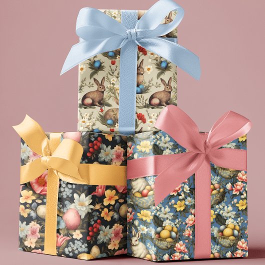 イースターヴィンテージ春フローラバニー ラッピングペーパーシート