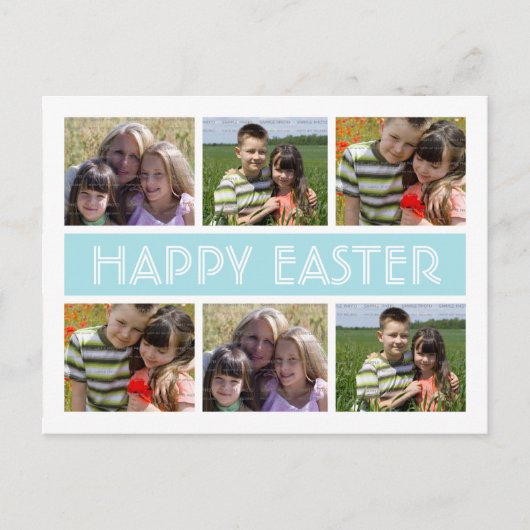 イースター写真のコラージュの郵便はがきのテンプレート|の青 シーズンポストカード (正面)