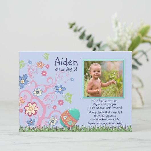 イースター写真誕生日パーティーの招待 招待状 (スタンド正面)