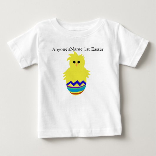 イースター初体験のひよこエッグTシャツ 名前刺繍カスタム ベビーTシャツ (正面)