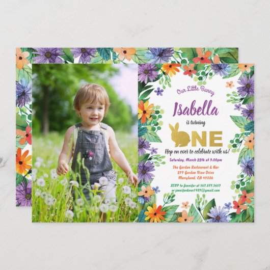 イースター初誕生日パーティーの写真の招待 招待状 (正面/裏面)