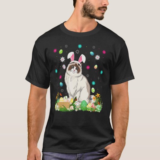 イースター卵おもしろいラグドール猫イースター日曜日 Tシャツ (正面)