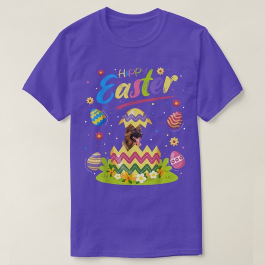 イースター卵おもしろい恋人ドイツ羊飼い犬ハッピーE Tシャツ (デザイン正面)