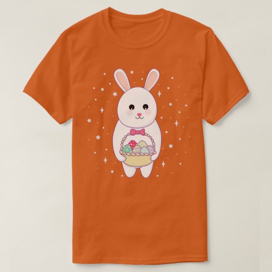イースター卵のバスケットを持つウサギ Tシャツ (デザイン正面)