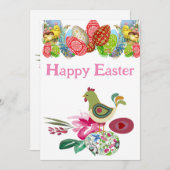 イースター卵のフローラ水色の装飾的な鶏 シーズンカード (正面/裏面)